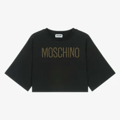 Moschino Kid-Teen Tops*Girls Black Cotton Gold Stud T-Shirt
