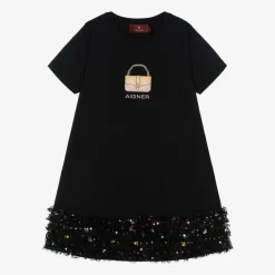 AIGNER Dresses*Girls Black Cotton Handbag Print Dress