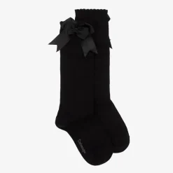 Carlomagno Socks*Girls Black Cotton Knee Length Socks