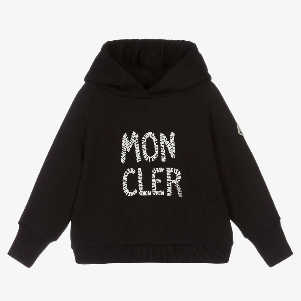 Moncler Enfant Tops*Girls Black Cotton Logo Hoodie