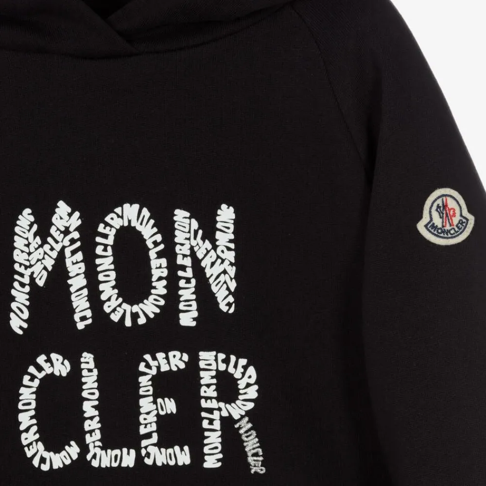 Moncler Enfant Tops*Girls Black Cotton Logo Hoodie