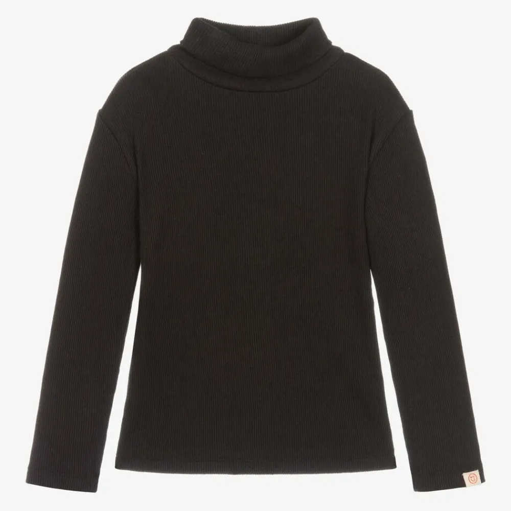 Joyday Tops*Girls Black Cotton Roll Neck Top