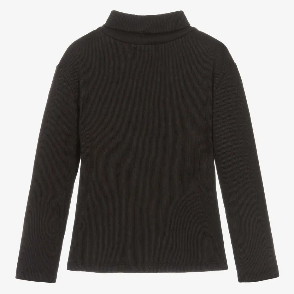 Joyday Tops*Girls Black Cotton Roll Neck Top