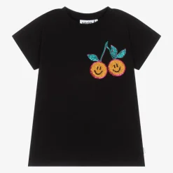Molo Tops*Girls Black Cotton Sequin Cherry T-Shirt