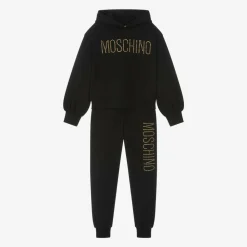 Moschino Kid-Teen Tracksuits*Girls Black Cotton Stud Logo Tracksuit