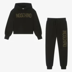 Moschino Kid-Teen Tracksuits*Girls Black Cotton Stud Logo Tracksuit
