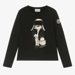 Moncler Enfant Tops*Girls Black Cotton Teddy Top