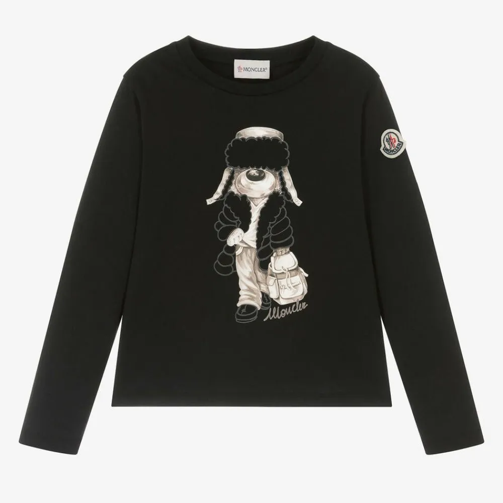 Moncler Enfant Tops*Girls Black Cotton Teddy Top