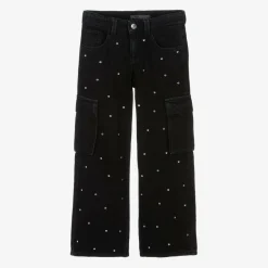 NAME IT Trousers*Girls Black Diamanté Wide Leg Cargo Jeans
