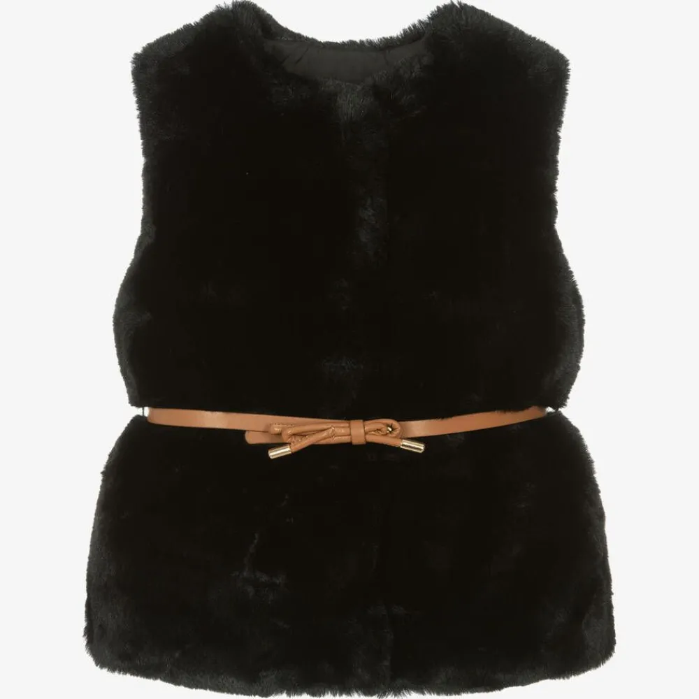 Mayoral Coats & Jackets*Girls Black Faux Fur Gilet