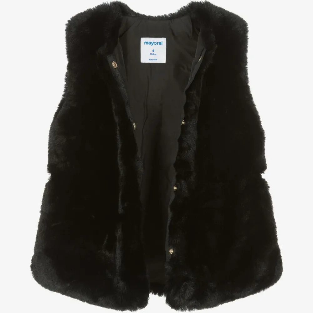Mayoral Coats & Jackets*Girls Black Faux Fur Gilet