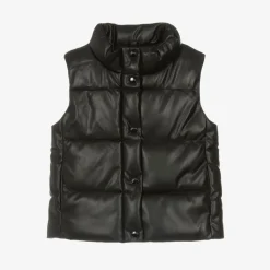 Mayoral Coats & Jackets*Girls Black Faux Leather Puffer Gilet