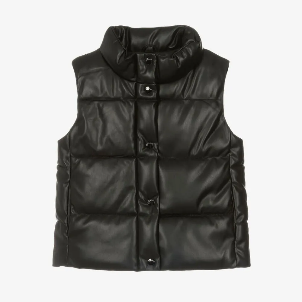 Mayoral Coats & Jackets*Girls Black Faux Leather Puffer Gilet