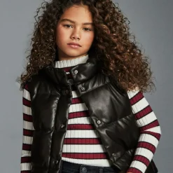 Mayoral Coats & Jackets*Girls Black Faux Leather Puffer Gilet