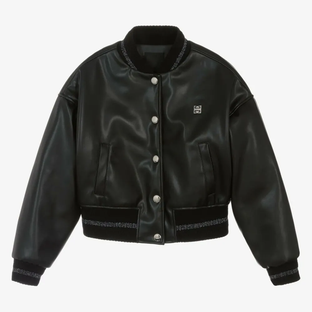 Givenchy Coats & Jackets*Girls Black Faux Leather Bomber Jacket
