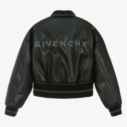 Givenchy Coats & Jackets*Girls Black Faux Leather Bomber Jacket