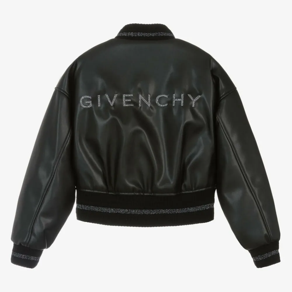Givenchy Coats & Jackets*Girls Black Faux Leather Bomber Jacket