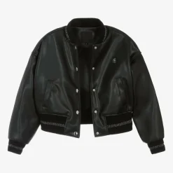 Givenchy Coats & Jackets*Girls Black Faux Leather Bomber Jacket