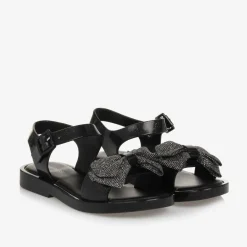 Mini Melissa Sandals|Sandals*Girls Black Glitter Bow Jelly Sandals