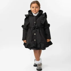 Caramelo Kids Coats & Jackets*Girls Black Hooded Bow Coat