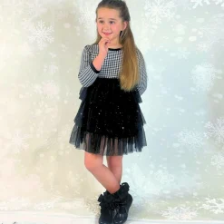 Beau KiD Dresses*Girls Black Houndstooth Knitted Dress