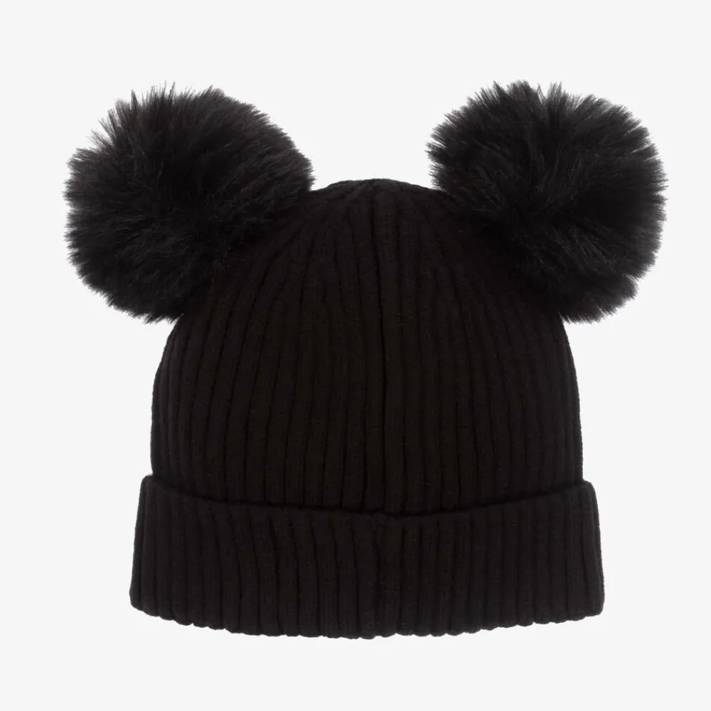 Guess Hats*Girls Black Knit Pom-Pom Hat