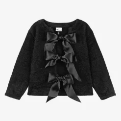 The Tiny Universe Tops*Girls Black Knitted Bow Cardigan