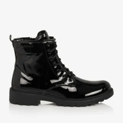 Geox Boots*Girls Black Lace-Up Patent Boots