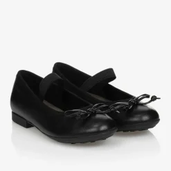Geox School Shoes*Girls Black Leather Ballet Pumps