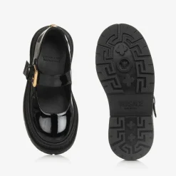 Versace Bar Shoes|Bar Shoes*Girls Black Leather Greca Bar Shoes