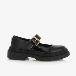 Versace Bar Shoes|Bar Shoes*Girls Black Leather Greca Bar Shoes