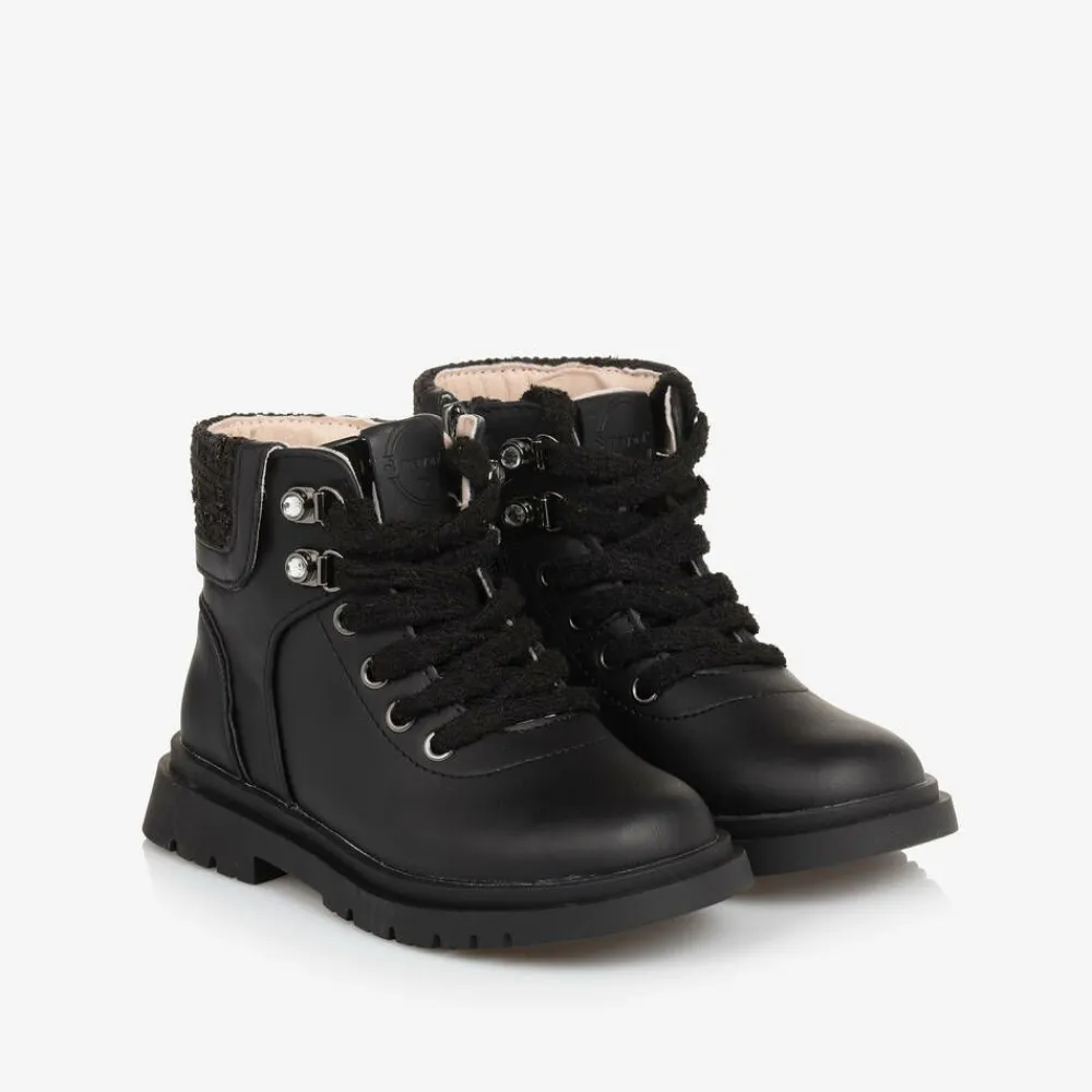 Mayoral Boots|Boots*Girls Black Leather Lace-Up Boots