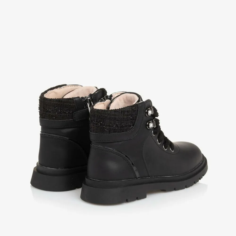Mayoral Boots|Boots*Girls Black Leather Lace-Up Boots