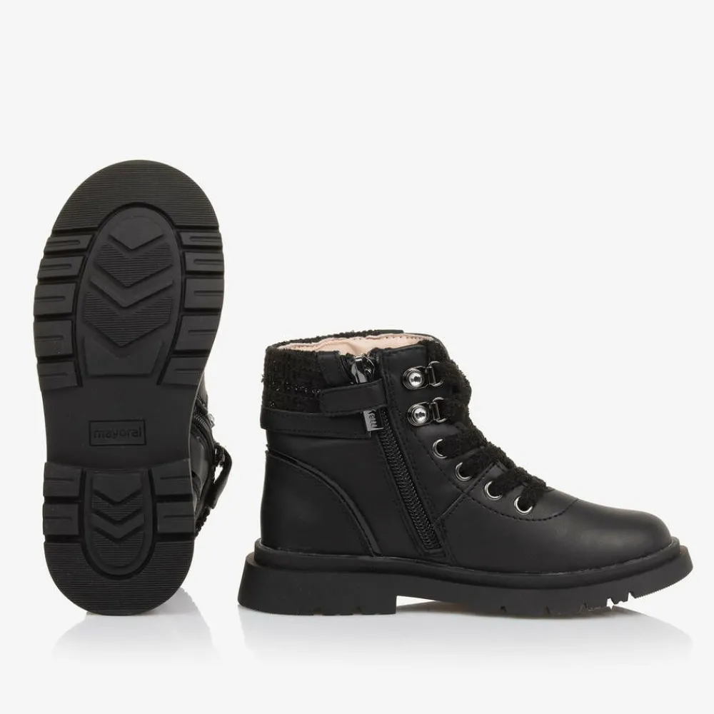 Mayoral Boots|Boots*Girls Black Leather Lace-Up Boots