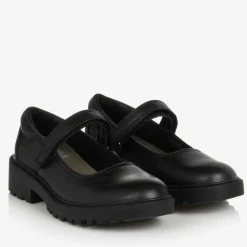 Geox School Shoes*Girls Black Leather Velcro Shoes