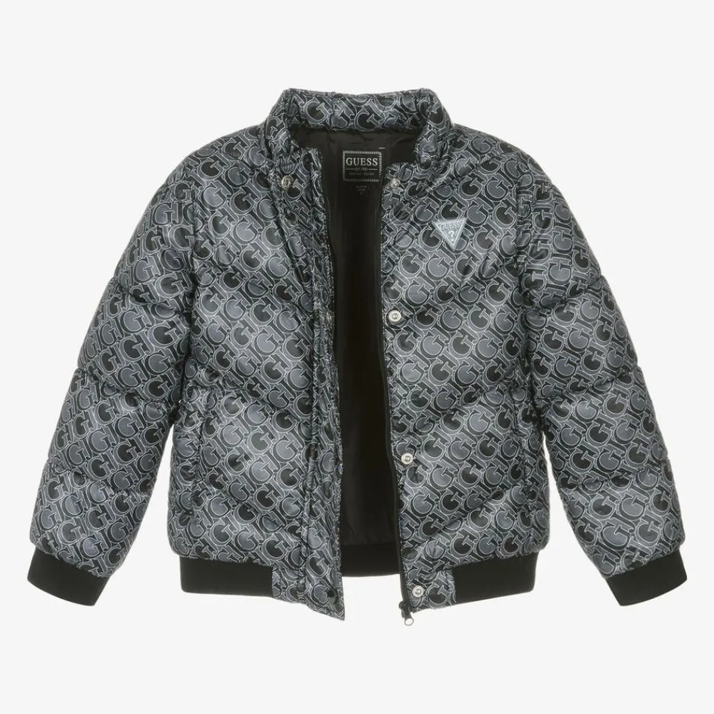 Guess Coats & Jackets*Girls Black Monogram Logo Puffer Jacket
