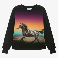 Molo Tops*Girls Black Organic Cotton Horse Top