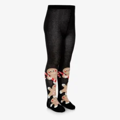 Wauw Capow Tights|Tights*Girls Black Organic Cotton Gingerbread Tights