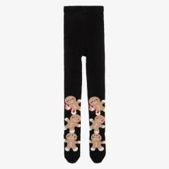 Wauw Capow Tights|Tights*Girls Black Organic Cotton Gingerbread Tights
