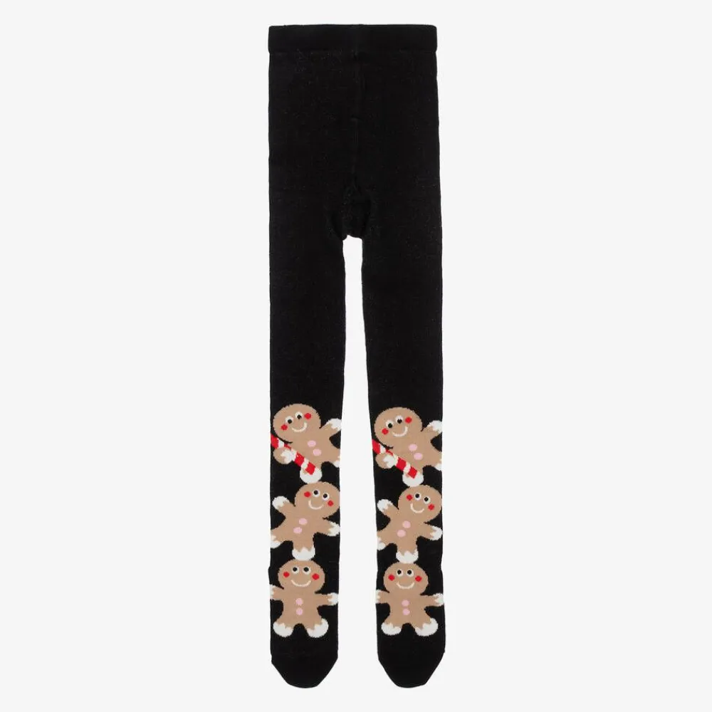 Wauw Capow Tights|Tights*Girls Black Organic Cotton Gingerbread Tights