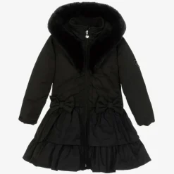 A Dee Coats & Jackets*Girls Black Padded Ruffle Hooded Coat