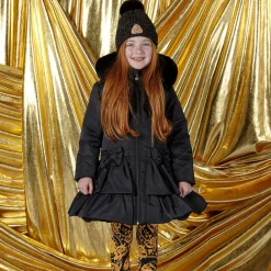 A Dee Coats & Jackets*Girls Black Padded Ruffle Hooded Coat