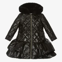 Caramelo Kids Coats & Jackets*Girls Black Quilted Hooded Coat