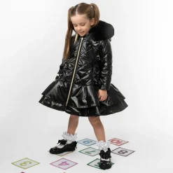 Caramelo Kids Coats & Jackets*Girls Black Quilted Hooded Coat