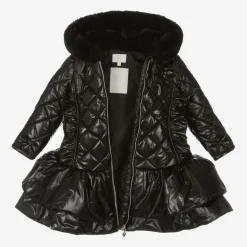 Caramelo Kids Coats & Jackets*Girls Black Quilted Hooded Coat