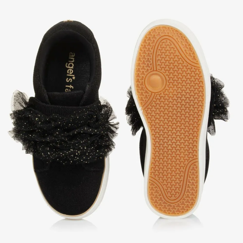 Angels Face Trainers|Trainers*Girls Ruffle Velcro Trainers Black
