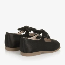 Mayoral Bar Shoes|Bar Shoes*Girls Black Satin Bow Shoes