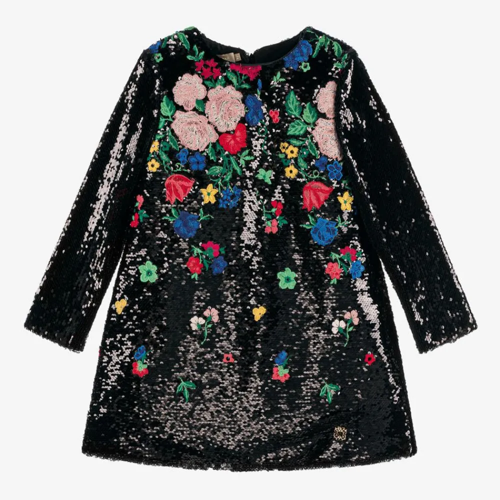 Elie Saab Dresses*Girls Black Sequin Embroidered Floral Dress