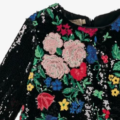 Elie Saab Dresses*Girls Black Sequin Embroidered Floral Dress