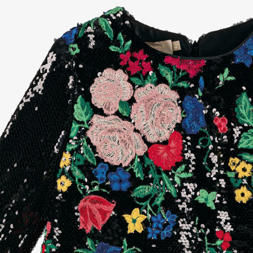 Elie Saab Dresses*Girls Black Sequin Embroidered Floral Dress
